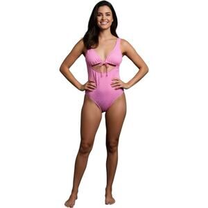 NWT Ninety Nine Kohls Swimsuit Large Pink Textured Cutout One Piece Tie Front